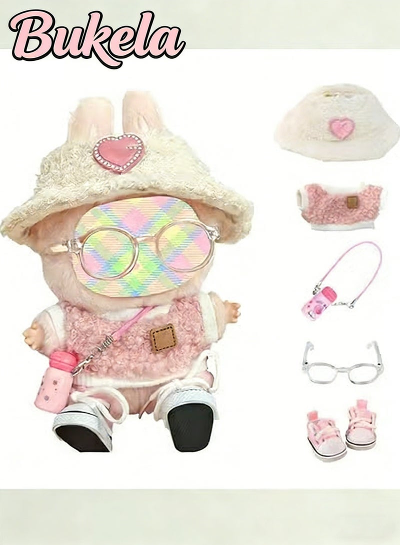 Bukela 5 Set 17cm Doll Clothes Accessories for 17cm Dolls Clothes,  Heart Shaped Velvet Hat, Small kettle, Glasses, Canvas Shoes No Doll Included，Choose from three styles - Image 1